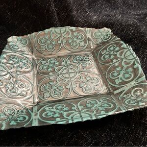 Pottery Barn Turquoise and Silver Square Plate